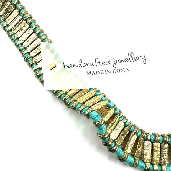 House of Tuhina Made in India Gold Green Necklace Heavy Statement Ethnic Exotic - Picture 3 of 13